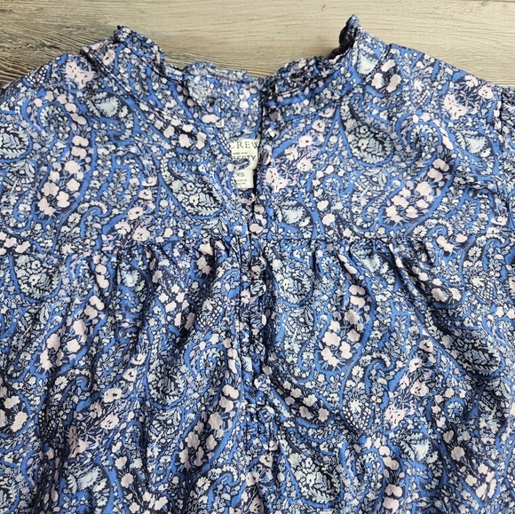 J. Crew X Liberty Fabrics Women's XS Button Front Rufflw Neck Popover Blue - Picture 3 of 11